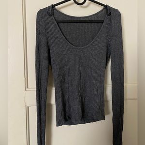 Brandy Melville Grey Ribbed Long-Sleeve Shirt